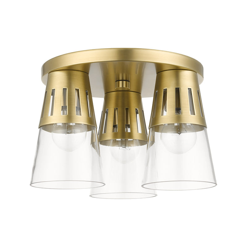 Brynhurst 3-Light Flush Mount in Natural Brass