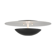 Ventura 2-Light Large Semi-Flush Mount / Wall Sconce in Black with Brushed Nickel Reflector Backplate