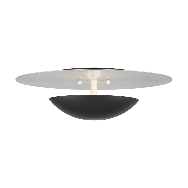 Ventura 2-Light Large Semi-Flush Mount / Wall Sconce in Black with Brushed Nickel Reflector Backplate
