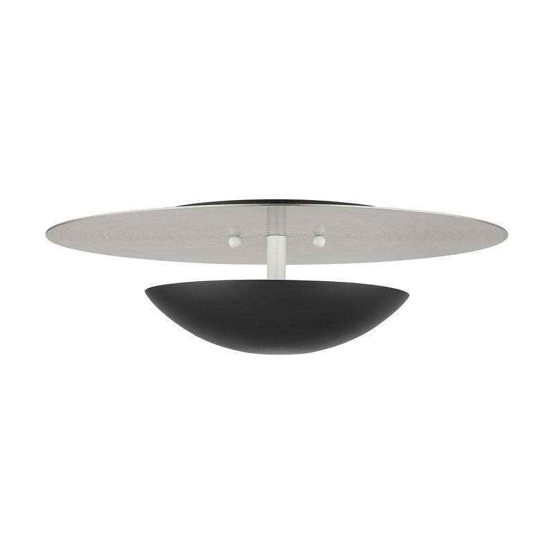 Ventura 2-Light Large Semi-Flush Mount / Wall Sconce in Black with Brushed Nickel Reflector Backplate