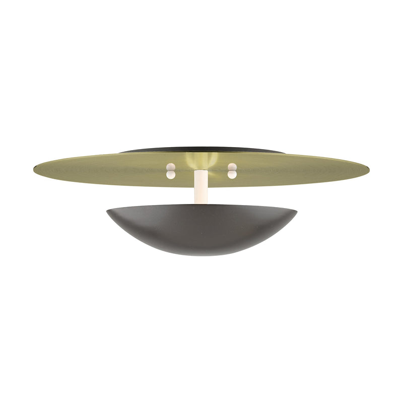 Ventura 2-Light Large Semi-Flush Mount / Wall Sconce in English Bronze with Antique Brass Reflector Backplate