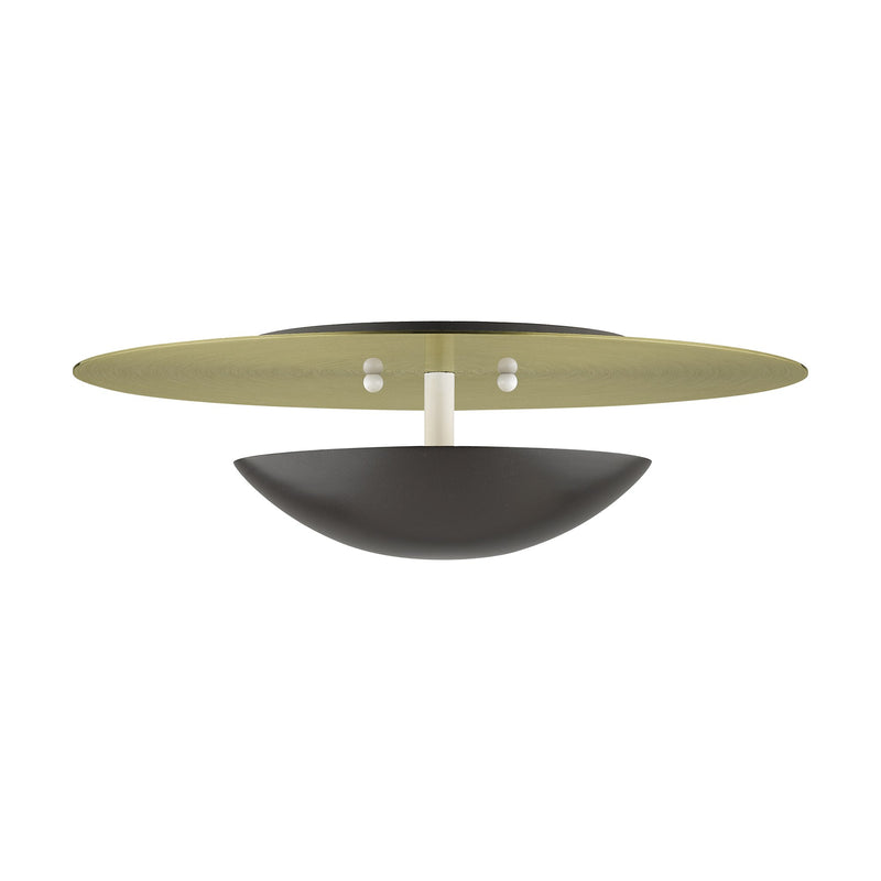 Ventura 2-Light Large Semi-Flush Mount / Wall Sconce in English Bronze with Antique Brass Reflector Backplate