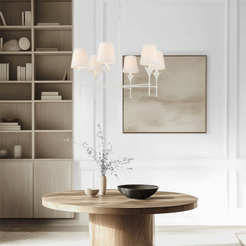 Broche 6 Light 32" Chandelier in Matte White in a room setting