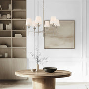 Broche 6 Light 32" Chandelier in Antique Silver in a room setting
