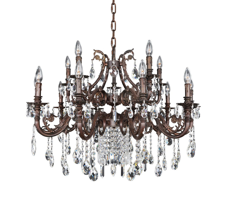 Avelli 15-Light Chandelier in Sienna Bronze with Antique Silver Leaf Accents