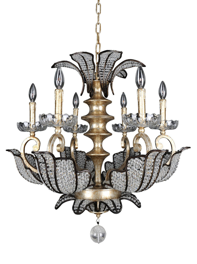 Tiepolo 6-Light Chandelier in Silver Leaf Sienna Bronze