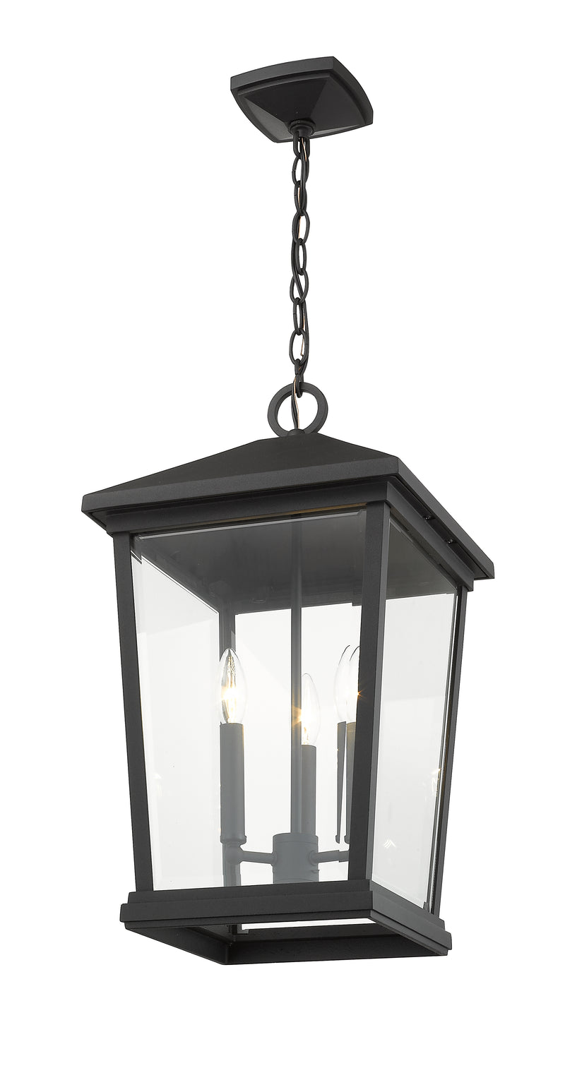 Beacon 3 Light 12" Outdoor Chain Mount Ceiling Fixture in Black