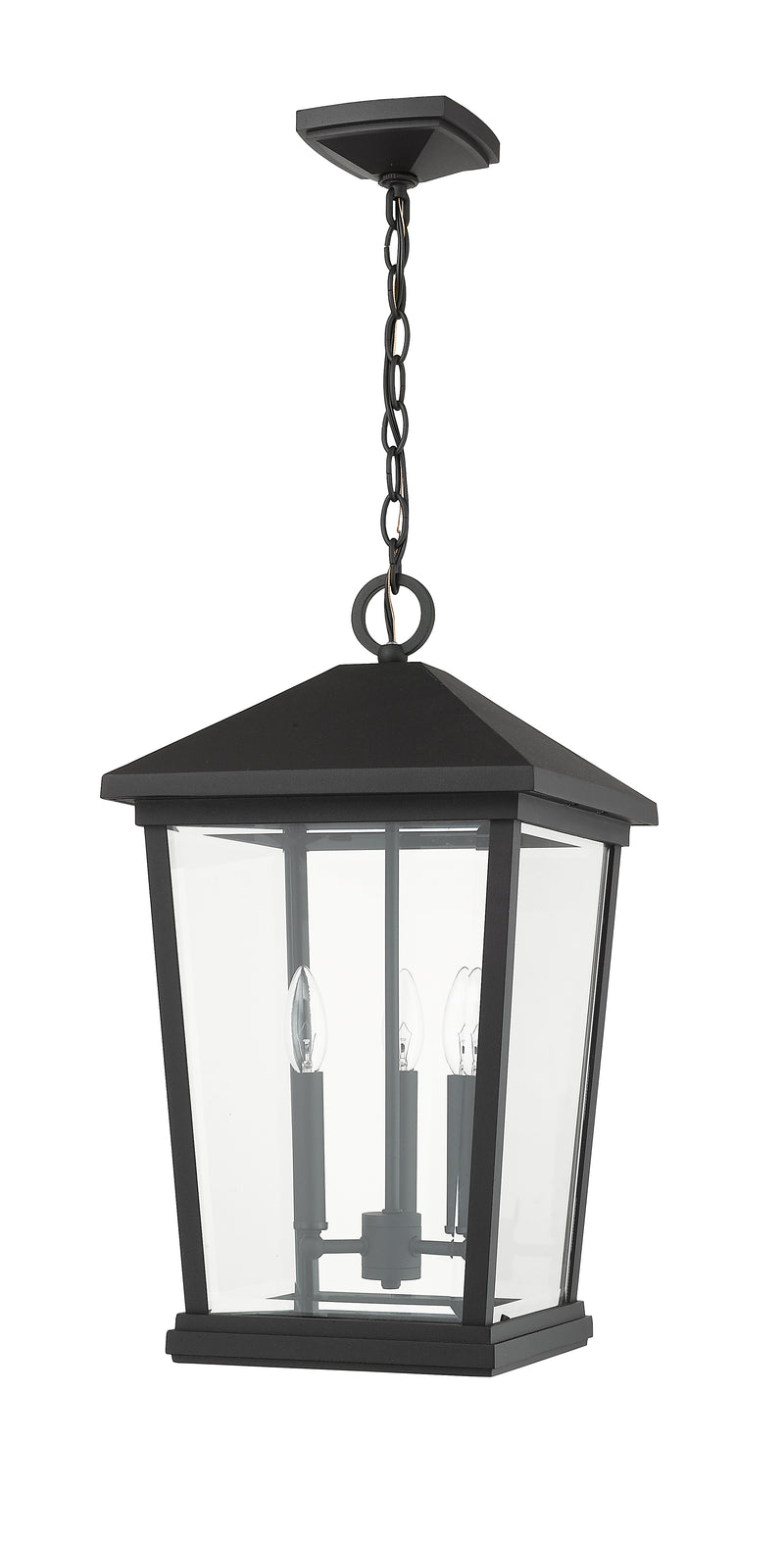 Beacon 3 Light 12" Outdoor Chain Mount Ceiling Fixture in Black