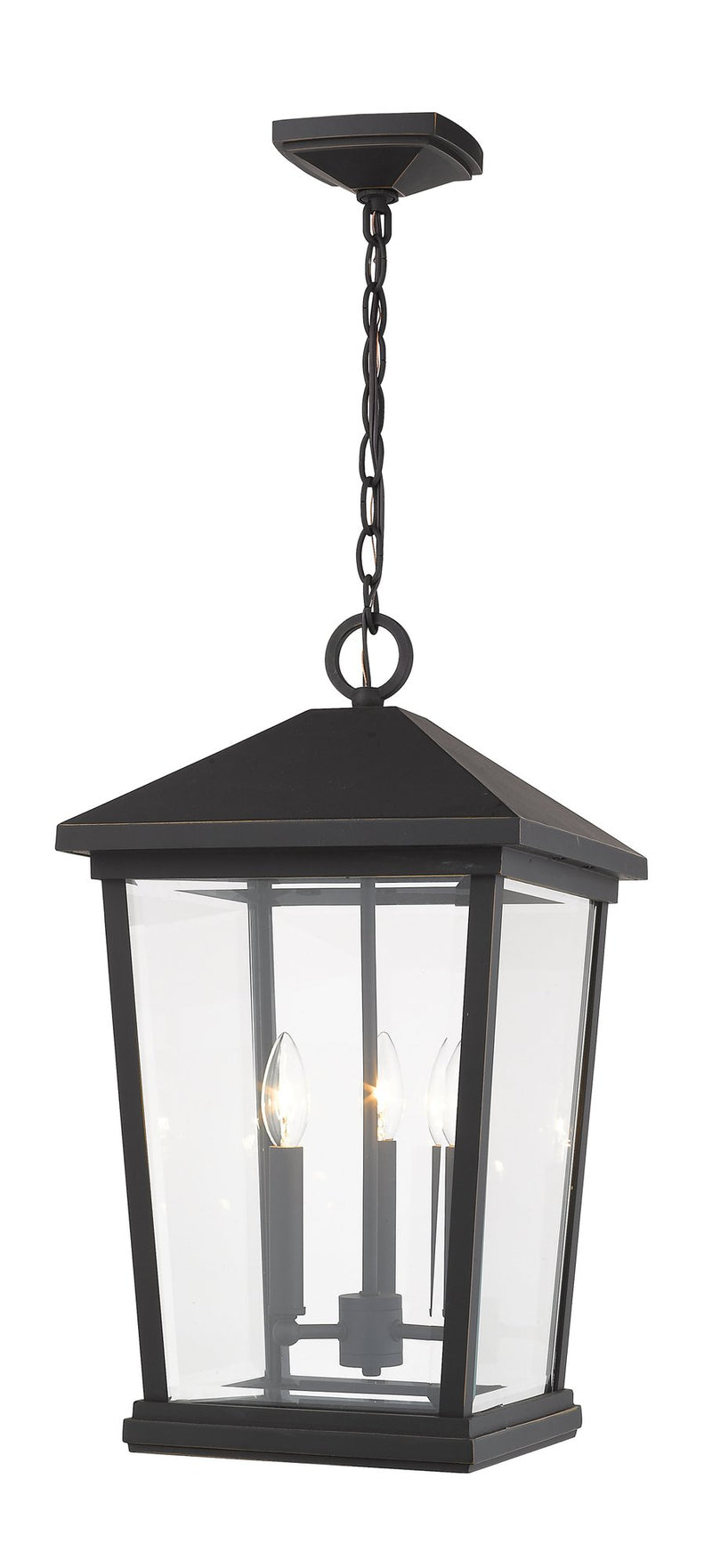 Beacon 3 Light 12" Outdoor Chain Mount Ceiling Fixture in Oil Rubbed Bronze