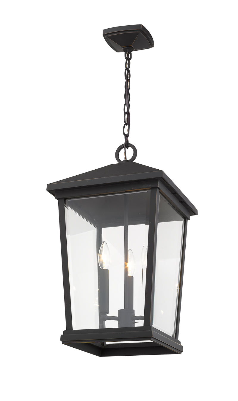 Beacon 3 Light 12" Outdoor Chain Mount Ceiling Fixture in Oil Rubbed Bronze