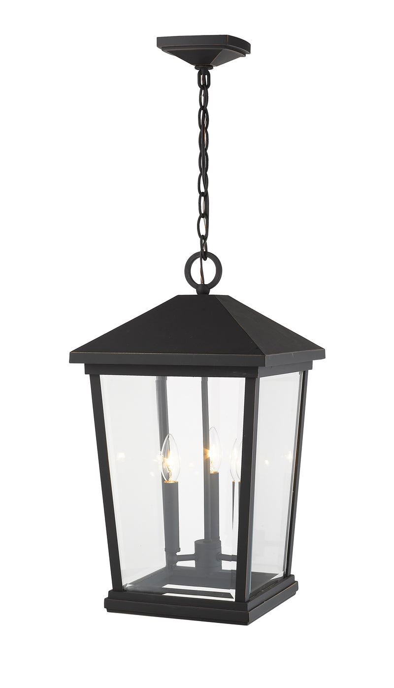 Beacon 3 Light 12" Outdoor Chain Mount Ceiling Fixture in Oil Rubbed Bronze