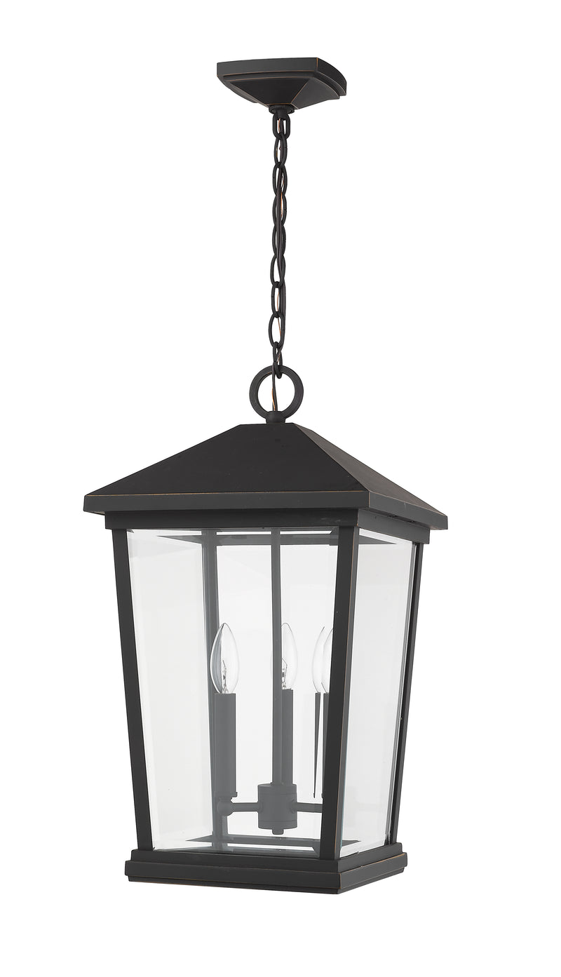 Beacon 3 Light 12" Outdoor Chain Mount Ceiling Fixture in Oil Rubbed Bronze