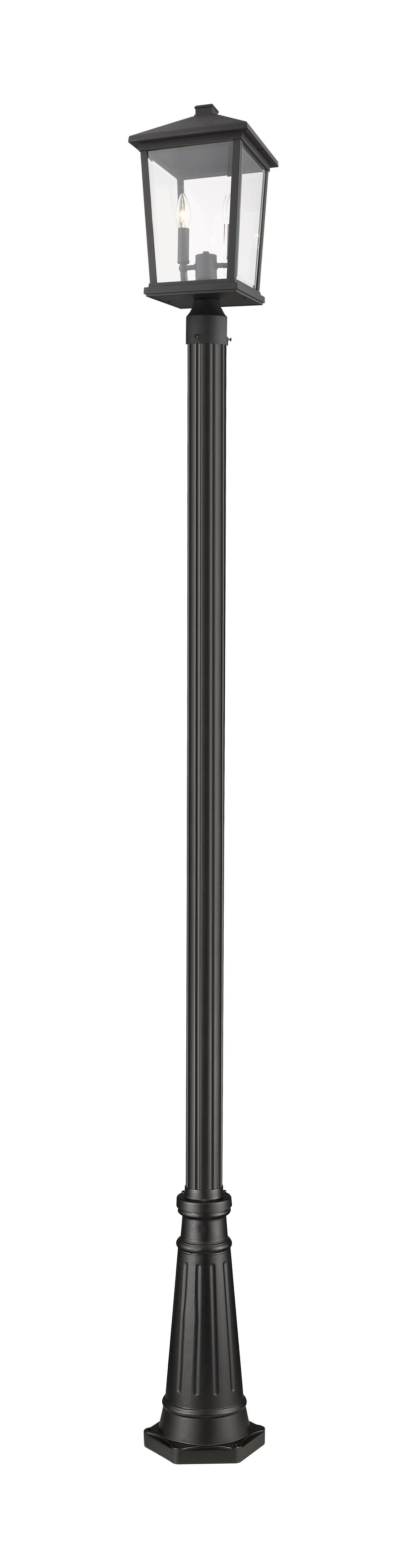 Beacon 2 Light 9.5" Outdoor Post Mount Fixture in Black, 96" Cast Post, 10" Base