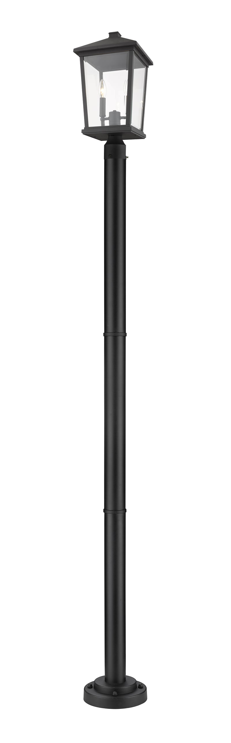 Beacon 2 Light 9.5" Outdoor Post Mount Fixture in Black, 76" Cast Post, 9" Base