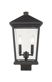 Beacon 2 Light 9.5" Outdoor Post Mount Fixture in Oil Rubbed Bronze, Post Top Only, Square Fitter