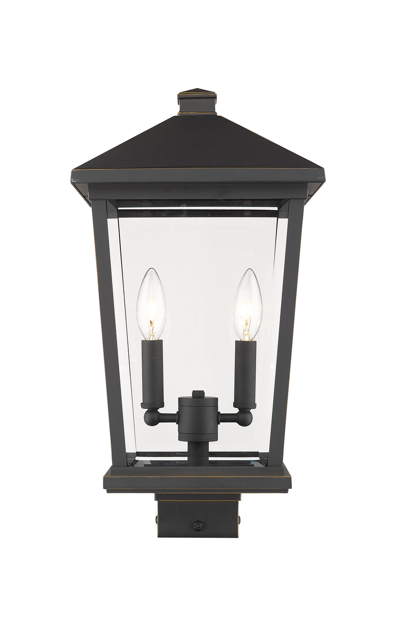 Beacon 2 Light 9.5" Outdoor Post Mount Fixture in Oil Rubbed Bronze, Post Top Only, Square Fitter