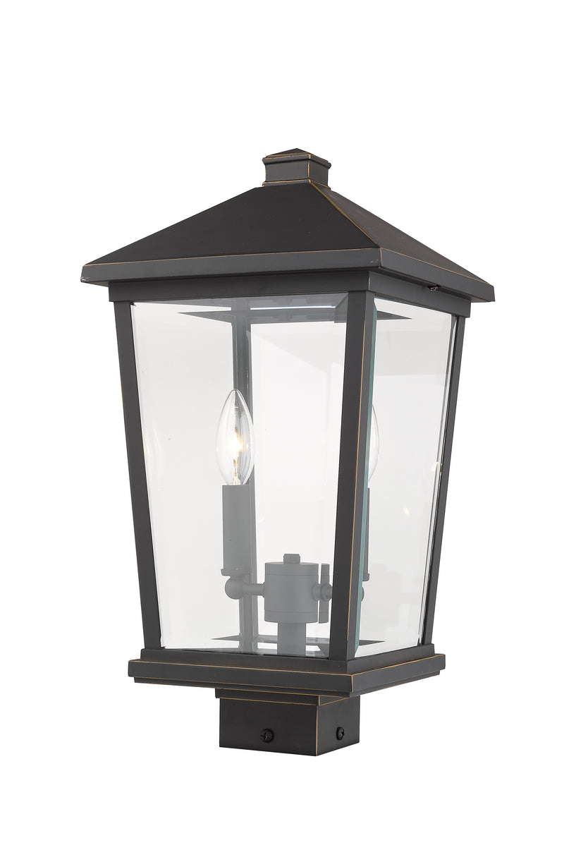 Beacon 2 Light 9.5" Outdoor Post Mount Fixture in Oil Rubbed Bronze, Post Top Only, Square Fitter