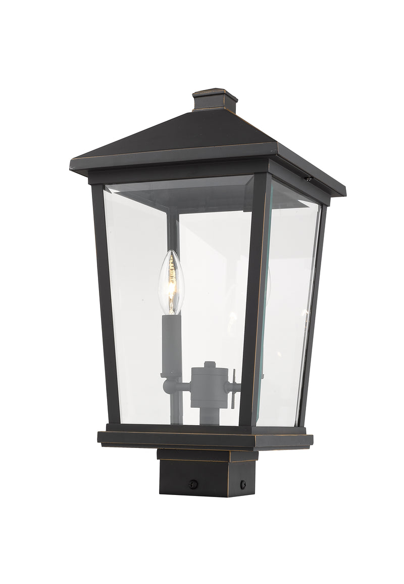 Beacon 2 Light 9.5" Outdoor Post Mount Fixture in Oil Rubbed Bronze, Post Top Only, Square Fitter