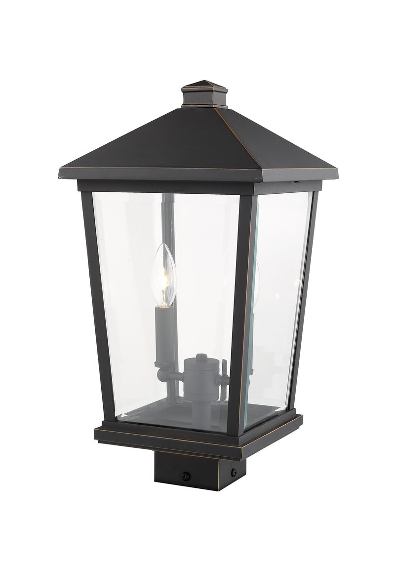 Beacon 2 Light 9.5" Outdoor Post Mount Fixture in Oil Rubbed Bronze, Post Top Only, Square Fitter