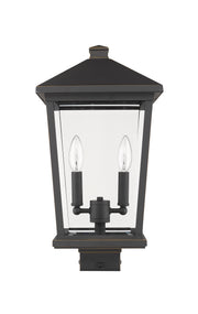 Beacon 2 Light 9.5" Outdoor Post Mount Fixture in Oil Rubbed Bronze, Post Top Only, Square Fitter