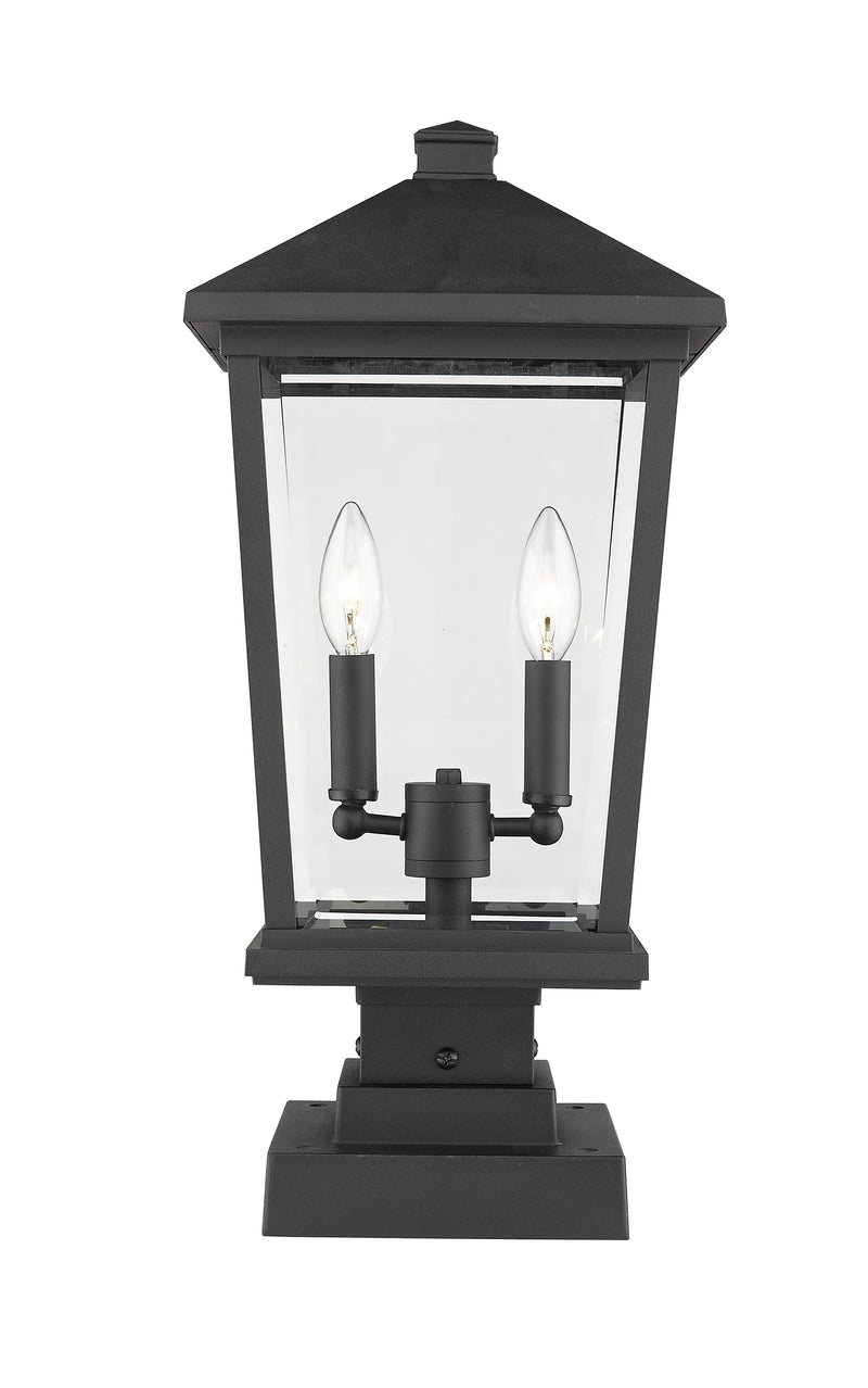 Beacon 2 Light 9.5" Outdoor Post Mount Fixture in Black, Square Pier Mount