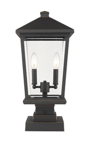 Beacon 2 Light 9.5" Outdoor Post Mount Fixture in Oil Rubbed Bronze, Square Pier Mount