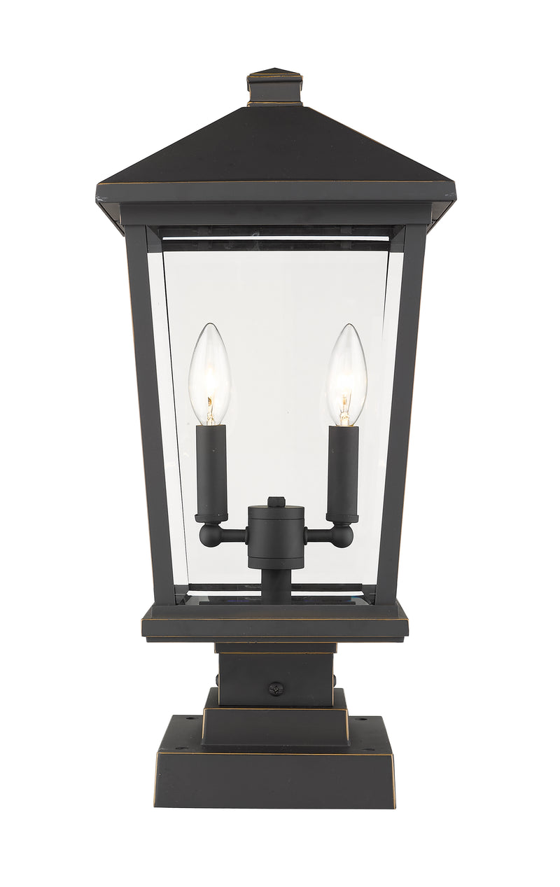 Beacon 2 Light 9.5" Outdoor Post Mount Fixture in Oil Rubbed Bronze, Square Pier Mount