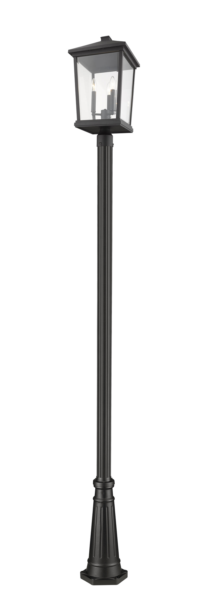 Beacon 3 Light 12" Outdoor Post Mount Fixture in Black, 96" Cast Post, 10" Base