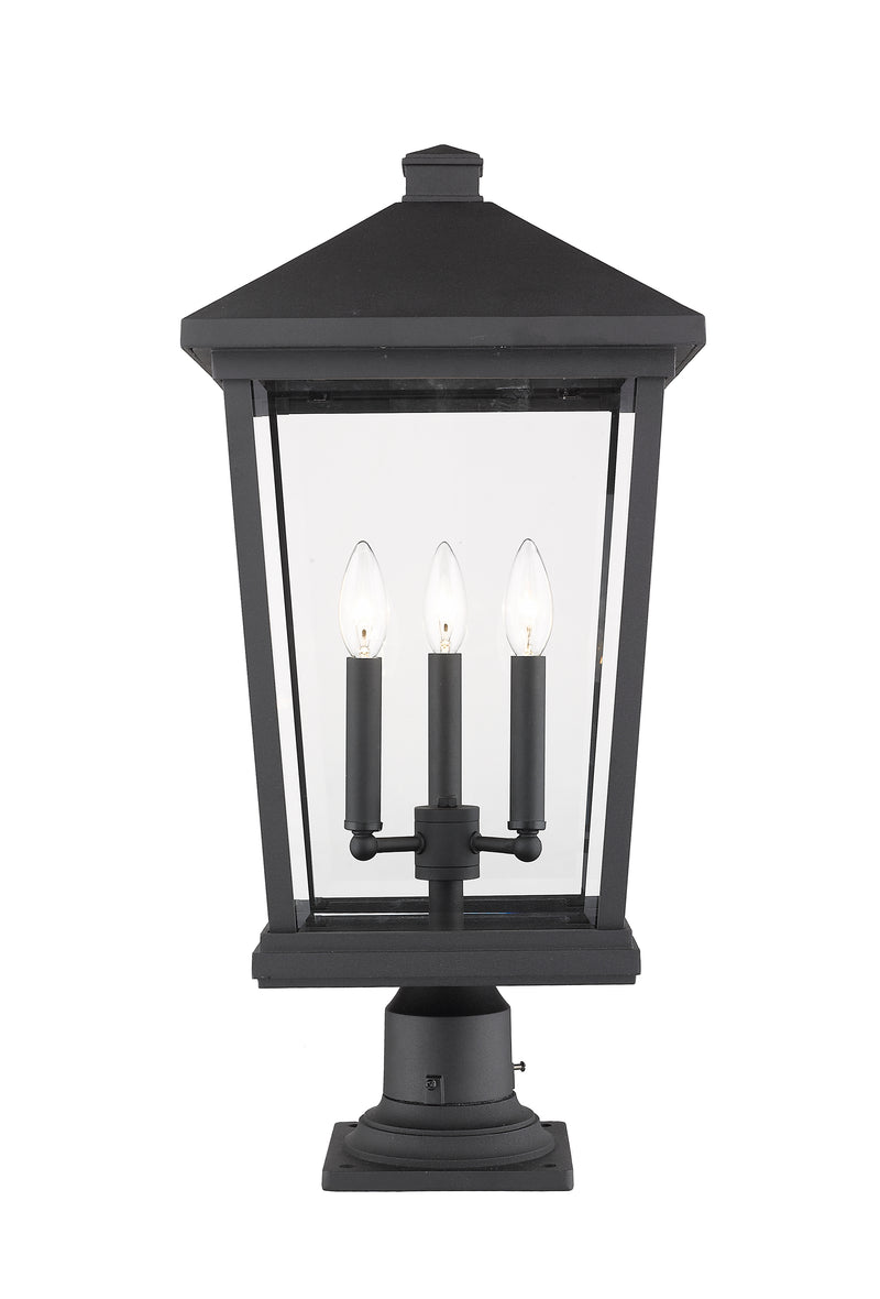 Beacon 3 Light 12" Outdoor Post Mount Fixture in Black, Pier Mount, 6" Base