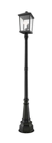 Beacon 3 Light 12" Outdoor Post Mount Fixture in Black, 84" Post, 14" Base