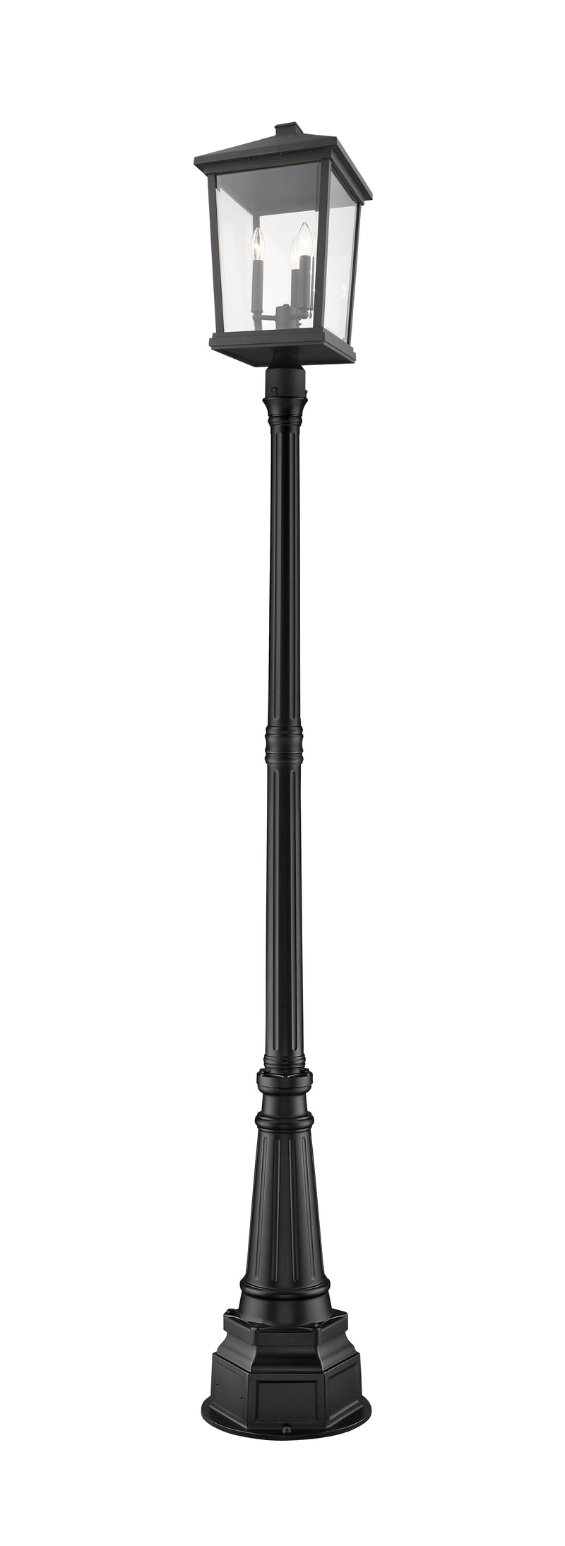 Beacon 3 Light 12" Outdoor Post Mount Fixture in Black, 84" Post, 14" Base