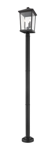 Beacon 3 Light 12" Outdoor Post Mount Fixture in Black, 76" Cast Post, 9" Base