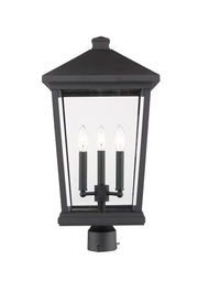 Beacon 3 Light 12" Outdoor Post Mount Fixture in Black, Post Top Only, Round Fitter