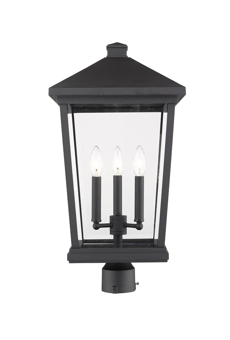 Beacon 3 Light 12" Outdoor Post Mount Fixture in Black, Post Top Only, Round Fitter