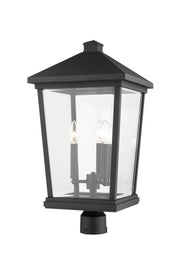 Beacon 3 Light 12" Outdoor Post Mount Fixture in Black, Post Top Only, Round Fitter