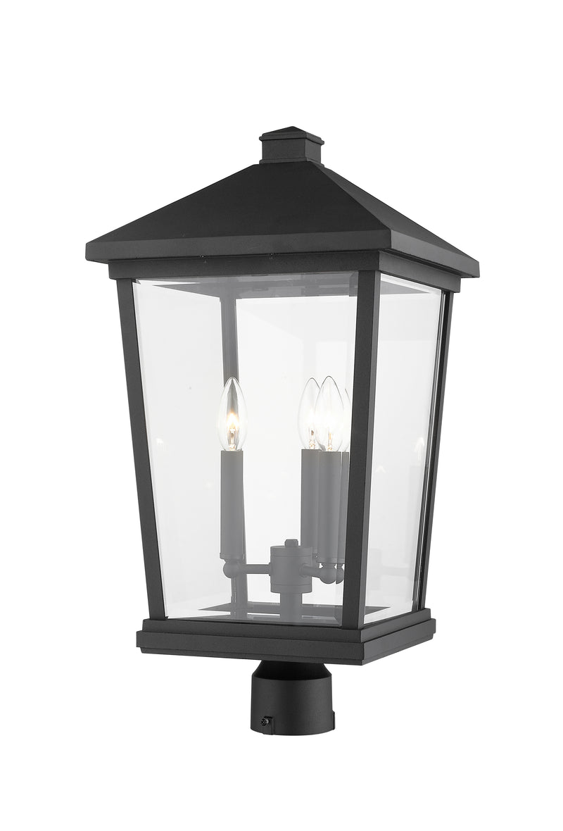 Beacon 3 Light 12" Outdoor Post Mount Fixture in Black, Post Top Only, Round Fitter