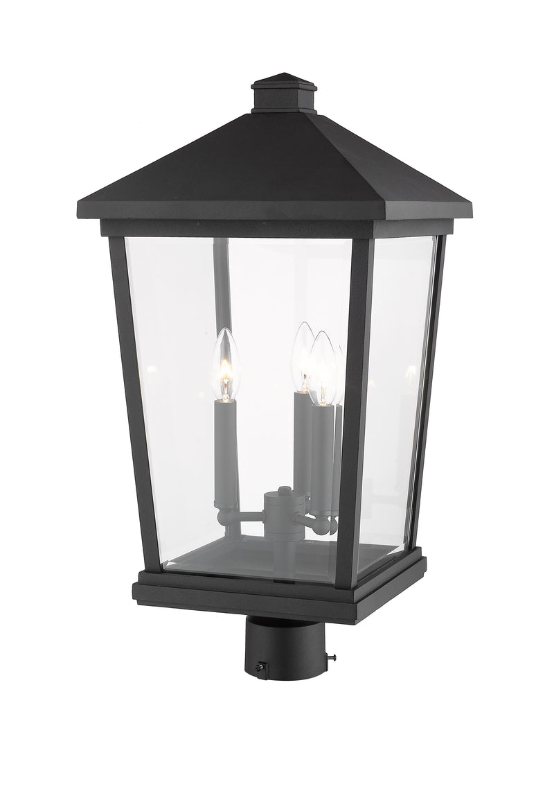Beacon 3 Light 12" Outdoor Post Mount Fixture in Black, Post Top Only, Round Fitter