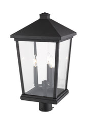 Beacon 3 Light 12" Outdoor Post Mount Fixture in Black, Post Top Only, Round Fitter