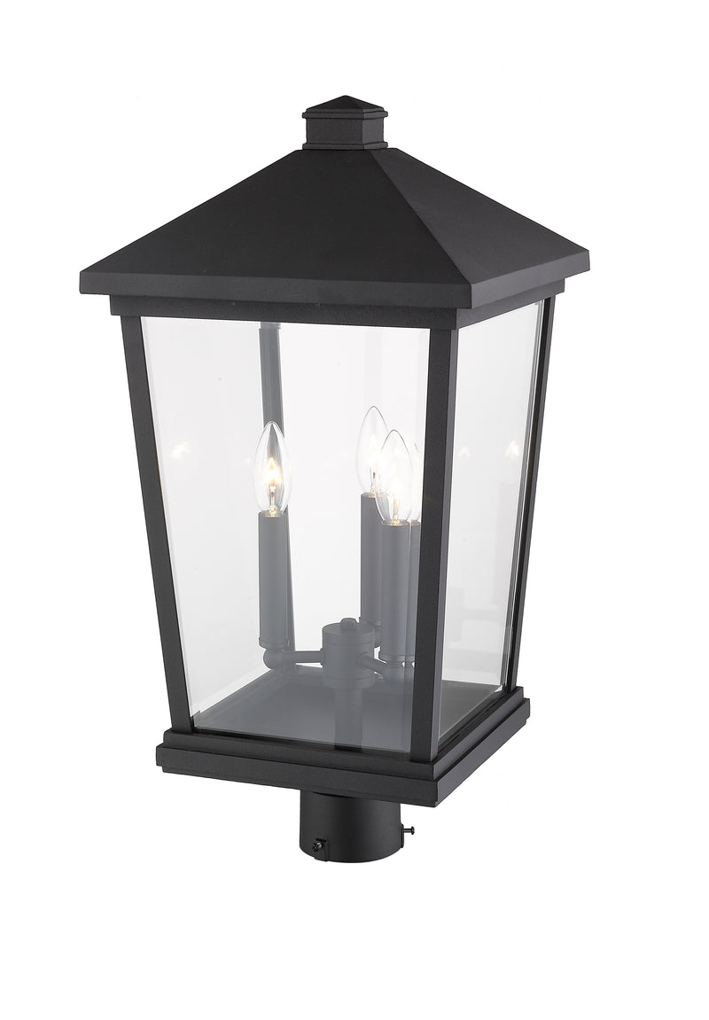 Beacon 3 Light 12" Outdoor Post Mount Fixture in Black, Post Top Only, Round Fitter
