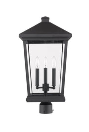 Beacon 3 Light 12" Outdoor Post Mount Fixture in Black, Post Top Only, Round Fitter