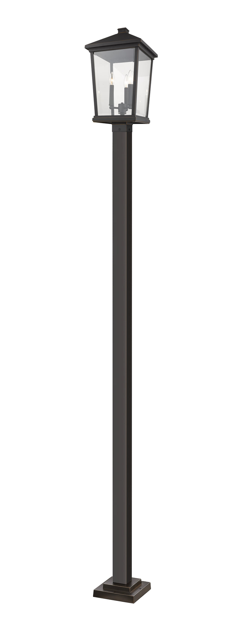 Beacon 3 Light 12" Outdoor Post Mount Fixture in Oil Rubbed Bronze, 96" Square Post