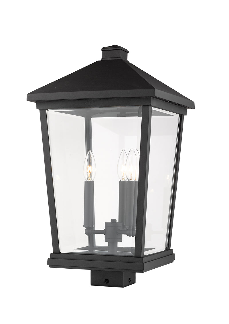 Beacon 3 Light 12" Outdoor Post Mount Fixture in Black, Post Top Only, Square Fitter