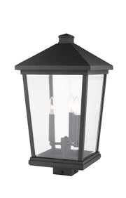 Beacon 3 Light 12" Outdoor Post Mount Fixture in Black, Post Top Only, Square Fitter
