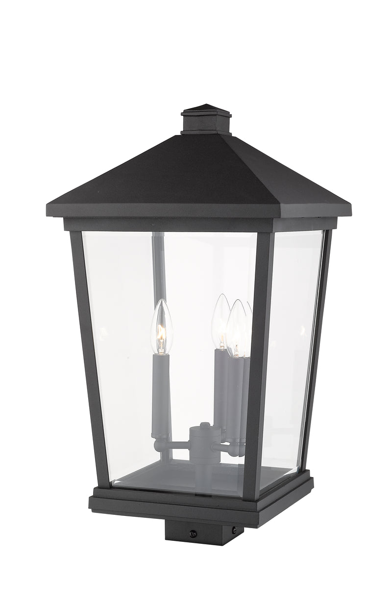 Beacon 3 Light 12" Outdoor Post Mount Fixture in Black, Post Top Only, Square Fitter