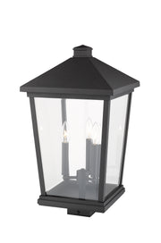 Beacon 3 Light 12" Outdoor Post Mount Fixture in Black, Post Top Only, Square Fitter