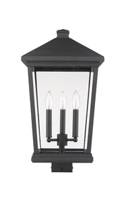 Beacon 3 Light 12" Outdoor Post Mount Fixture in Black, Post Top Only, Square Fitter