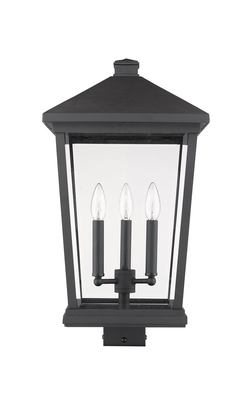 Beacon 3 Light 12" Outdoor Post Mount Fixture in Black, Post Top Only, Square Fitter