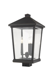 Beacon 3 Light 12" Outdoor Post Mount Fixture in Oil Rubbed Bronze, Post Top Only, Square Fitter