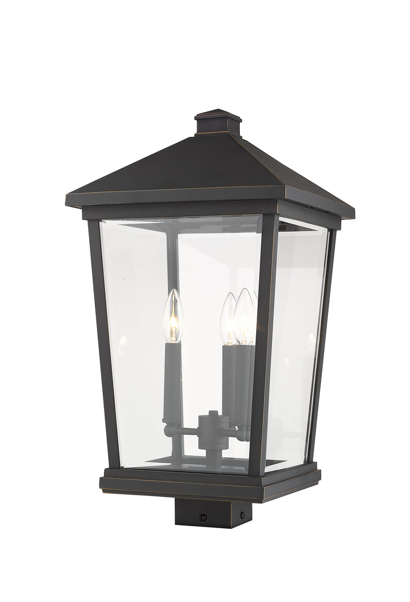 Beacon 3 Light 12" Outdoor Post Mount Fixture in Oil Rubbed Bronze, Post Top Only, Square Fitter