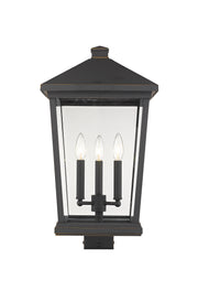 Beacon 3 Light 12" Outdoor Post Mount Fixture in Oil Rubbed Bronze, Post Top Only, Square Fitter